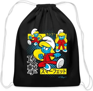 Spreadshirt The Smurfs Japanese Action Smurfette - Dynamic Poses Design Cotton Drawstring Bag, One Size, black