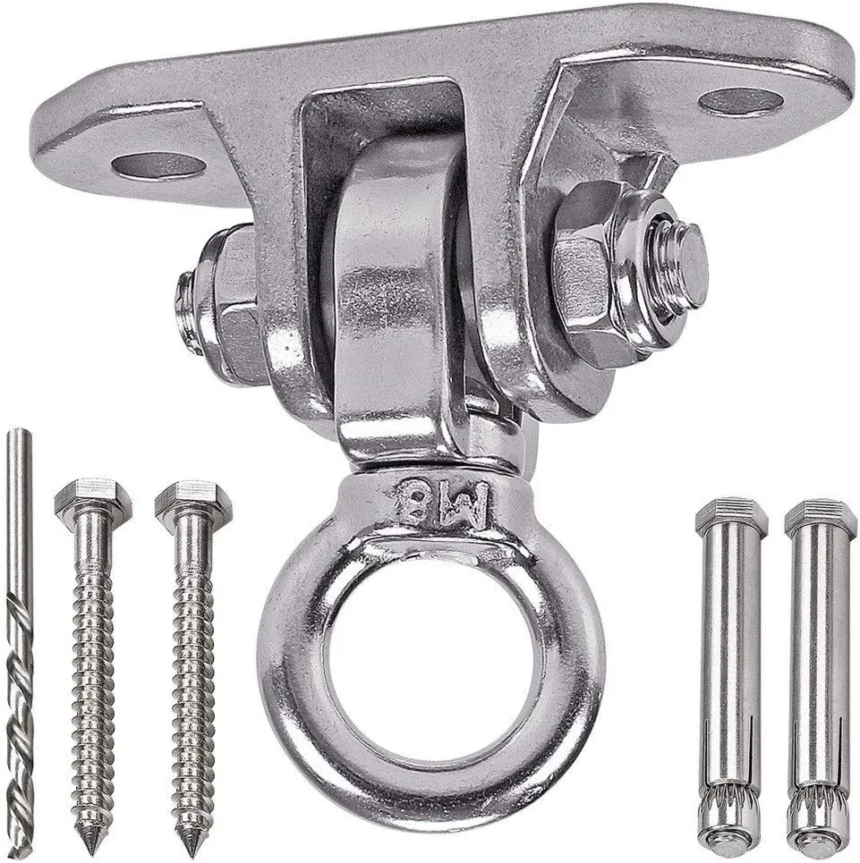 Stainless Steel 304 Heavy Duty Hanger 180°360° Swing 1200 LB Mounting Auger Installation Guide Playground Porch Swing Sandbag Yoga Hammock Stand Wooden Indoor-Outdoor