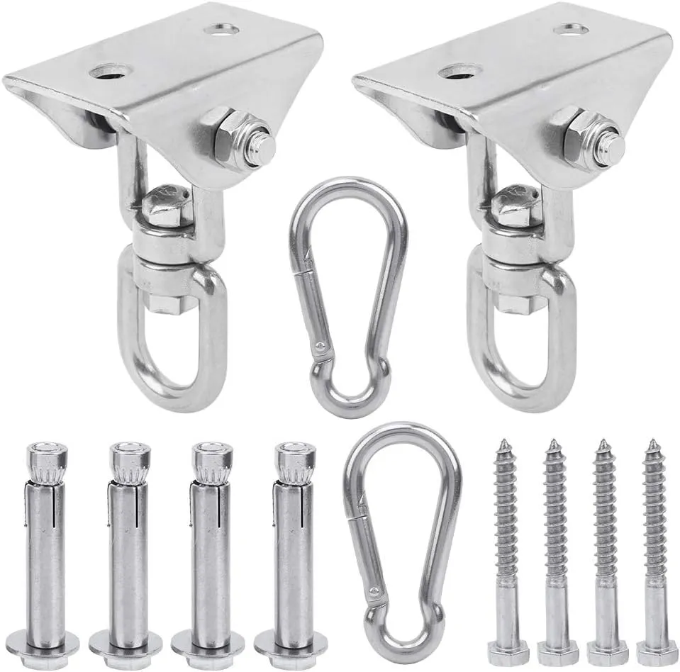 Stainless Steel Swing Hanging Kit, 2Pcs Swing Hangers 2Pcs Mountaineering Buckle with 4Pcs Screws and 4Pcs Bolts Marine Application Hook