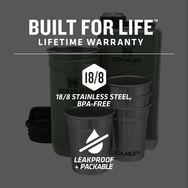 Stanley Adventure Shot Glass set   Flask Hammertone Green