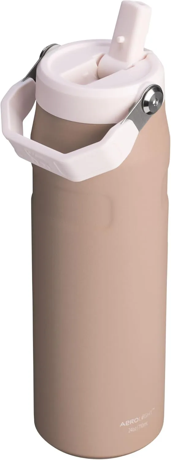 Stanley IceFlow Flip Straw 2.0 Water Bottle 24 OZ | Built-In Straw with Larger Opening | Lightweight & Leak-Resistant | Insulated Stainless Steel | BPA-Free | Almond Rose