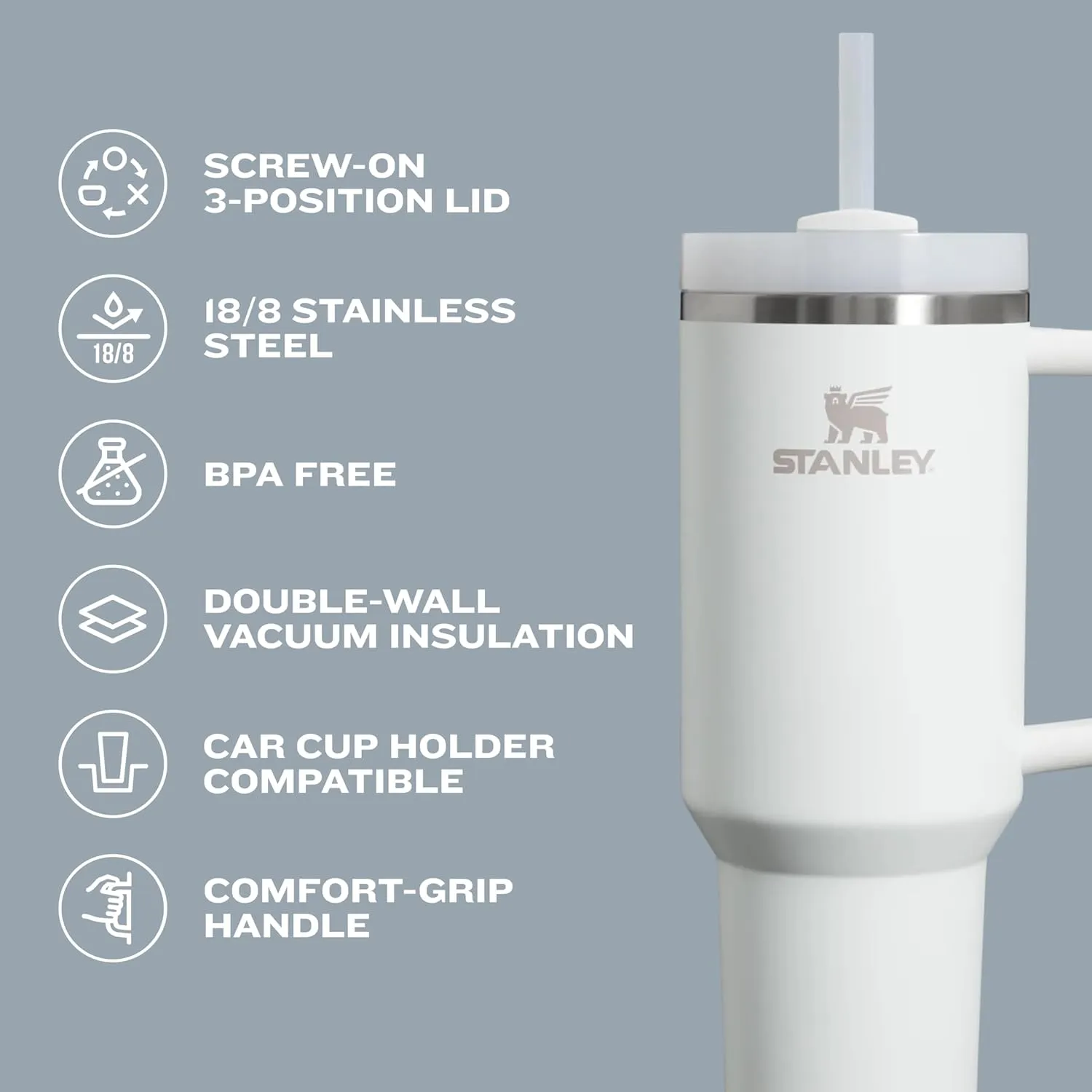 Stanley Quencher H2.0 Tumbler with Straw 30 oz | Flowstate 3-Position Lid | Cup Holder Compatible for Travel | Insulated Stainless Steel Cup | BPA-Free | Shale
