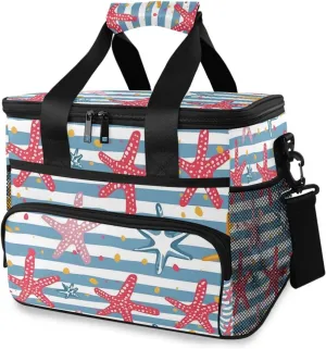 Starfish Ocean Blue Striped Cooler Bag Insulated Cooler Soft Sided Cooler 24 Can Portable Picnic Bag Large Leakproof Lunch Bag Box for Beach Grocery Camping Travel Car Men Women