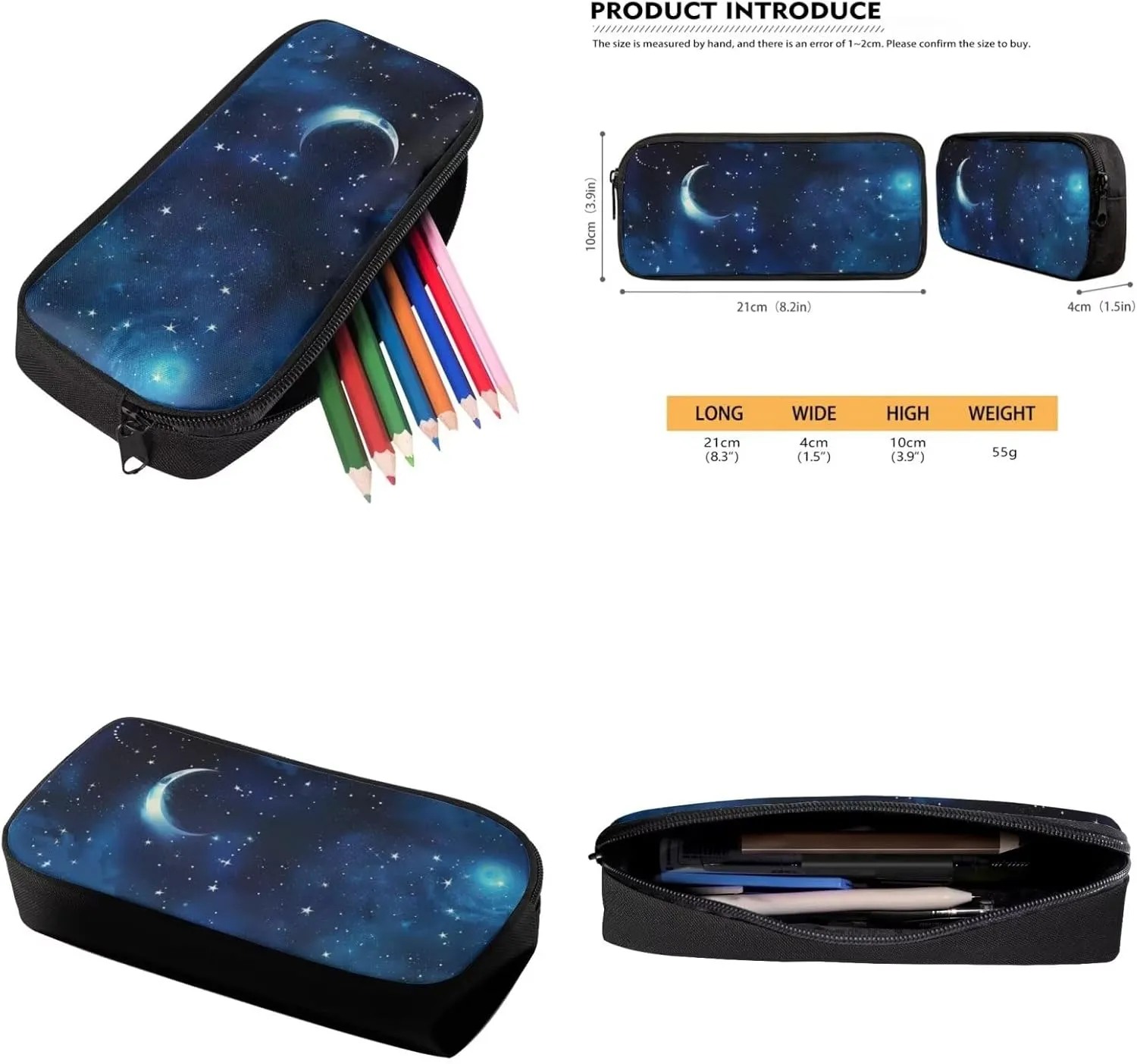 Starry Night School Bag Set for Girls Moon Printed Kids Backpack Set with Insulated Lunch Box Cute Pencil Case Cute Backpack Knapsack Travel Daypack Shoulder Bags for Toddlers