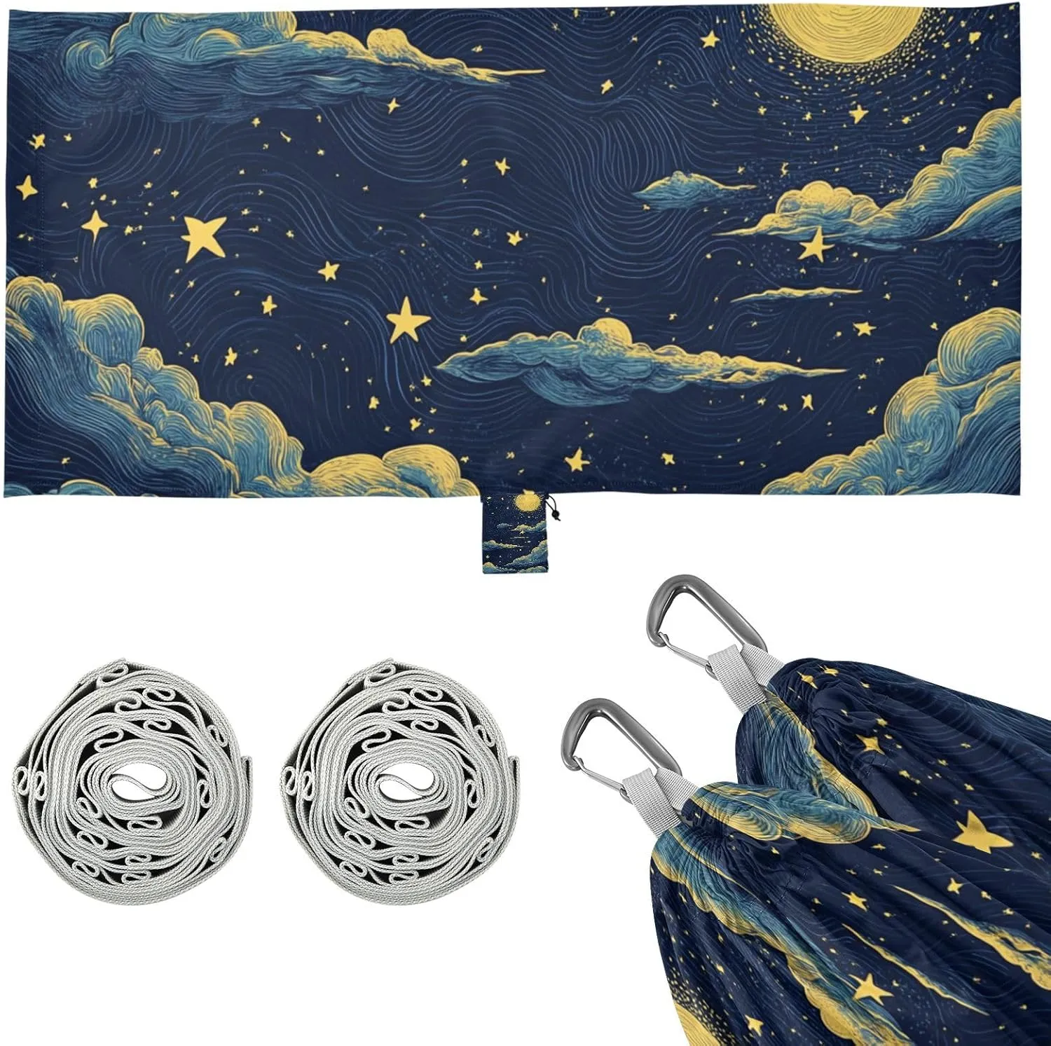 Stars and Clouds Starry Night Camping Hammock with Portabl Carry Bag Hanging Hammock for Indoor Outdoor Patio