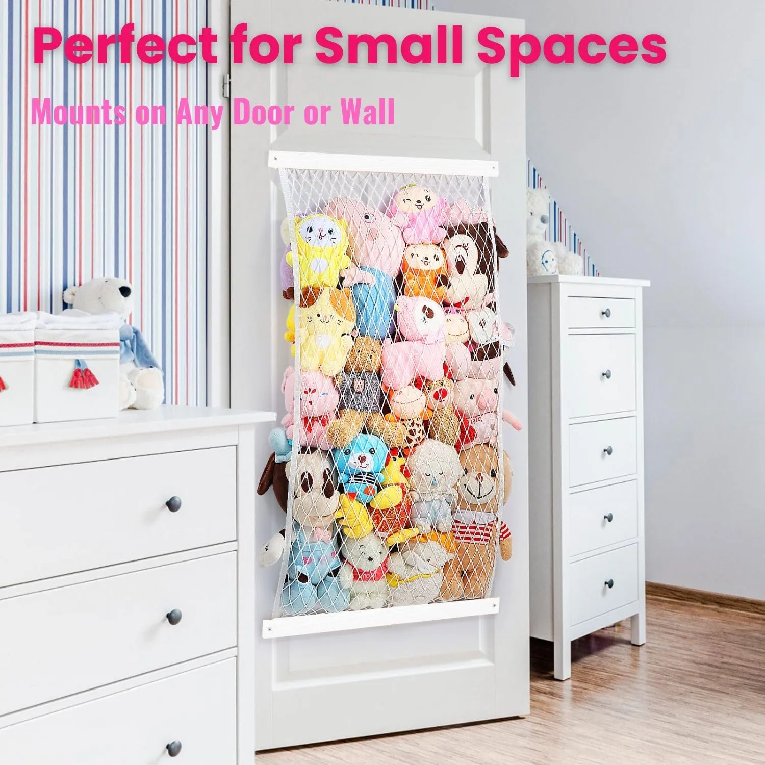 Stuffed Animal Storage Holder, Elastic Stuffed Animal Net,Door/ Wall Mount Length Adjustable Hanging Stuffed Animal Organizer, Plushie Net For Nursery Play Room-White Boards Patent