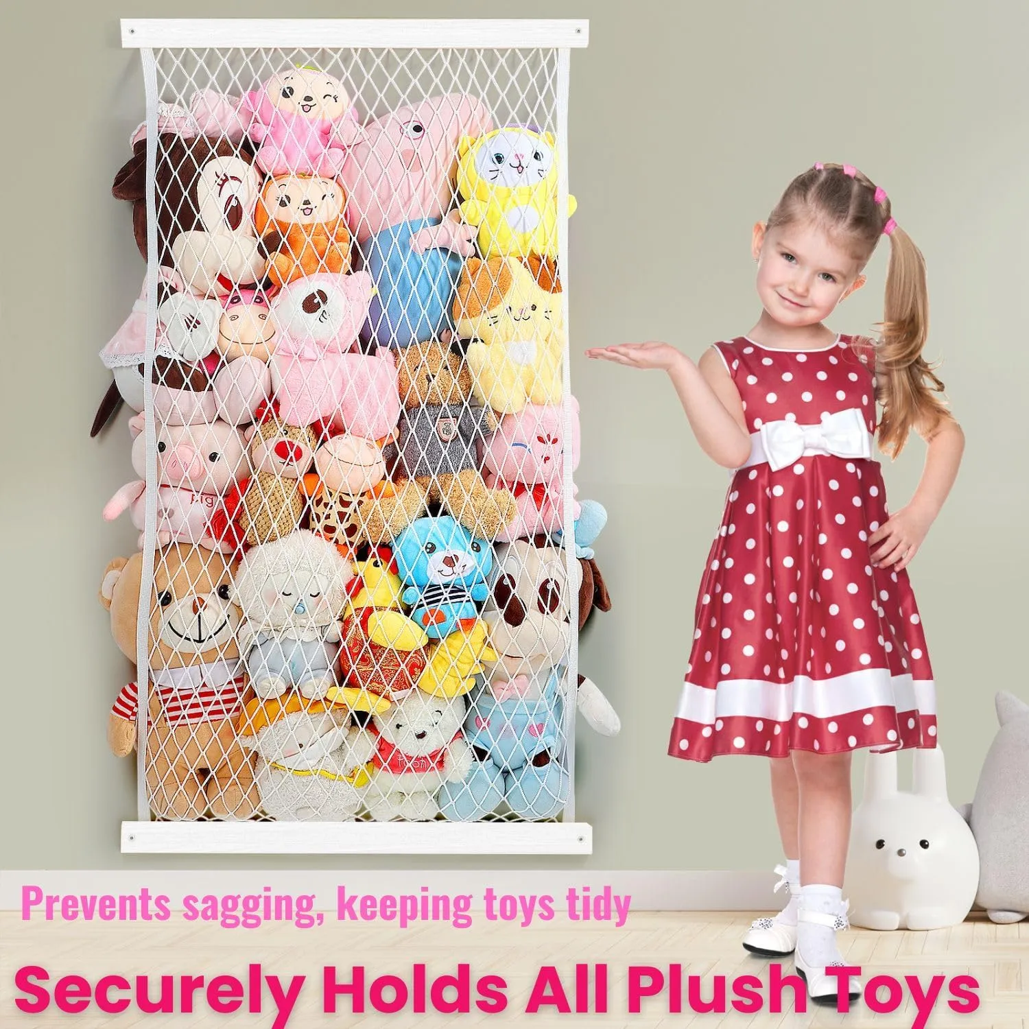 Stuffed Animal Storage Holder, Elastic Stuffed Animal Net,Door/ Wall Mount Length Adjustable Hanging Stuffed Animal Organizer, Plushie Net For Nursery Play Room-White Boards Patent