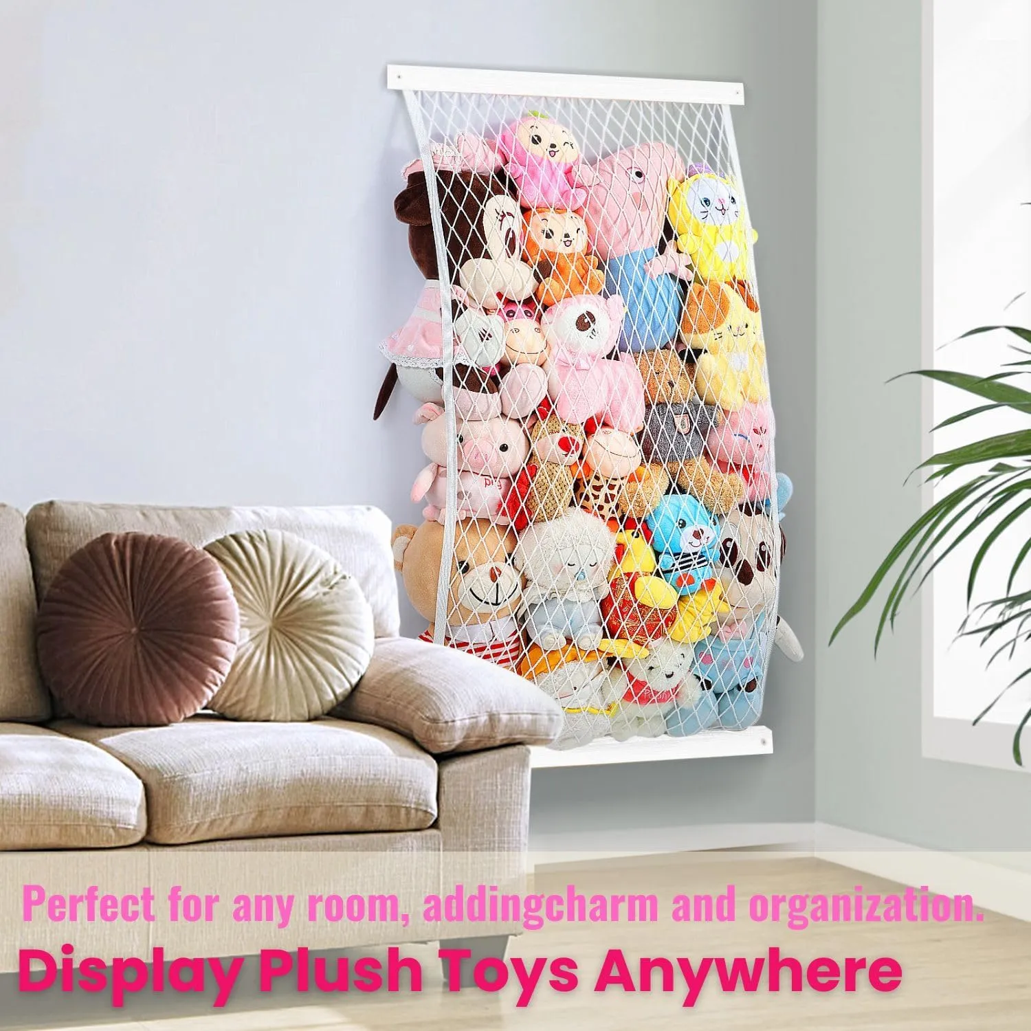 Stuffed Animal Storage Holder, Elastic Stuffed Animal Net,Door/ Wall Mount Length Adjustable Hanging Stuffed Animal Organizer, Plushie Net For Nursery Play Room-White Boards Patent