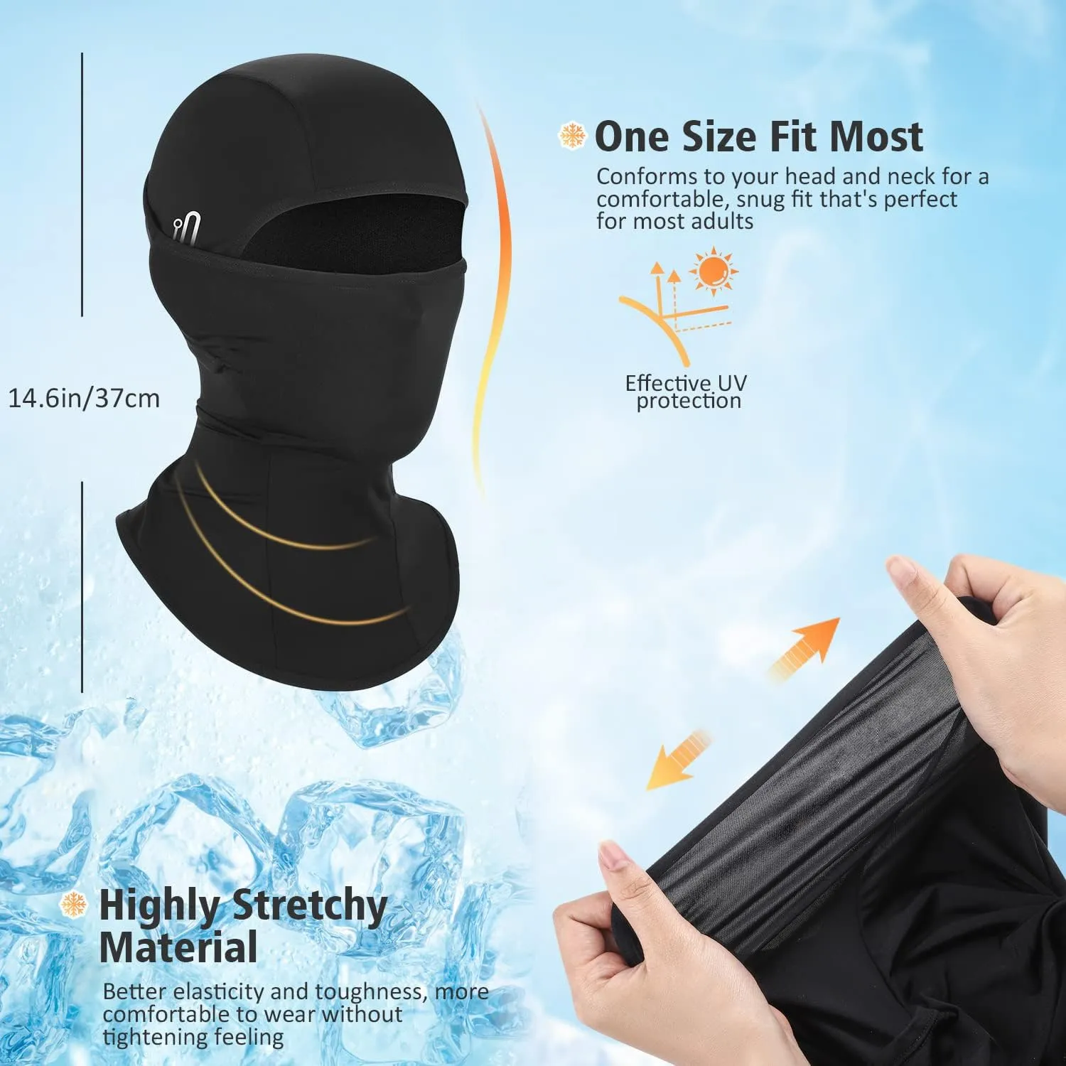 Summer Balaclava Men Women Cooling Ice Silk Face Mask Sun UV Protection Balaclava Hood for Cycling Motorcycling Black