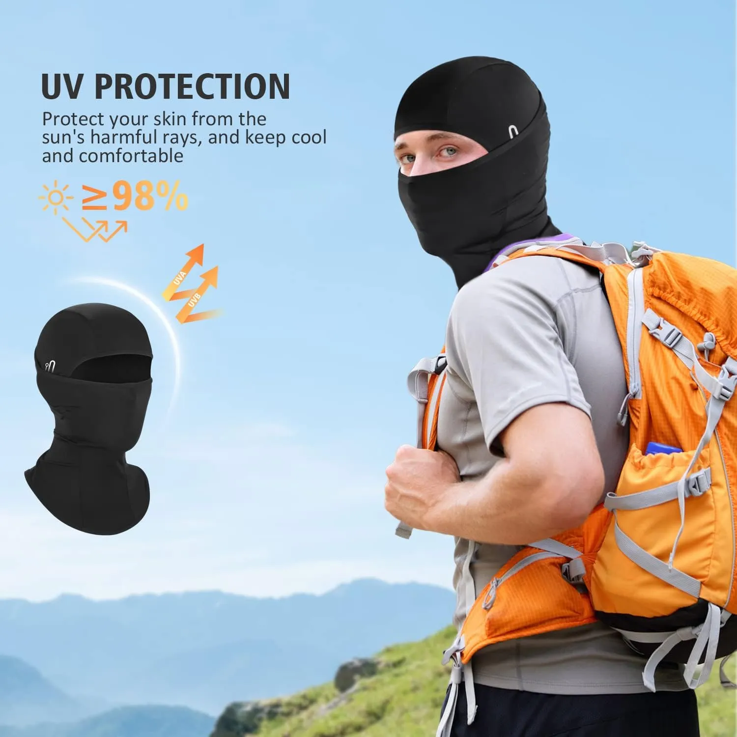 Summer Balaclava Men Women Cooling Ice Silk Face Mask Sun UV Protection Balaclava Hood for Cycling Motorcycling Black