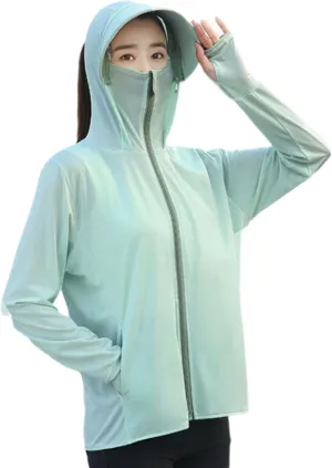 Summer Sun Protection Jacket - Women UPF 50 Uv Outdoor Sport Sun Protection Clothing Hoodie Shirts Ice Silk Ru