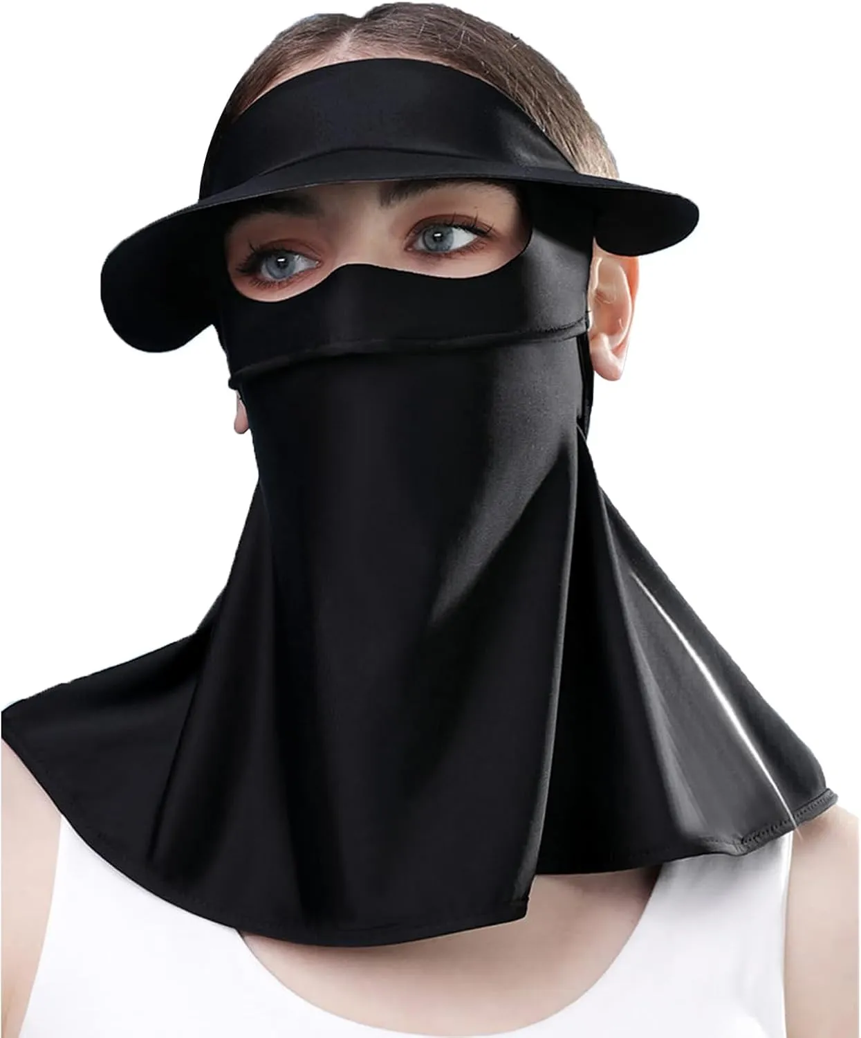 Sun Protection Face Mask, Ice Silk Full Face Cover, Cooling Neck Gaiter, Sun Protection Cap with Earloop for Summer