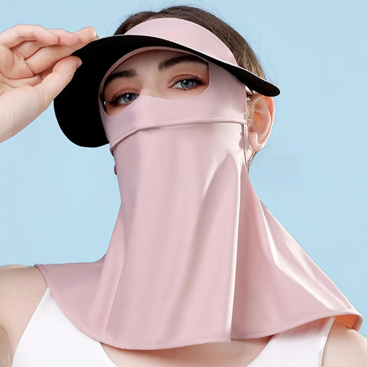Sun Protection Face Mask, Ice Silk Full Face Cover, Cooling Neck Gaiter, Sun Protection Cap with Earloop for Summer
