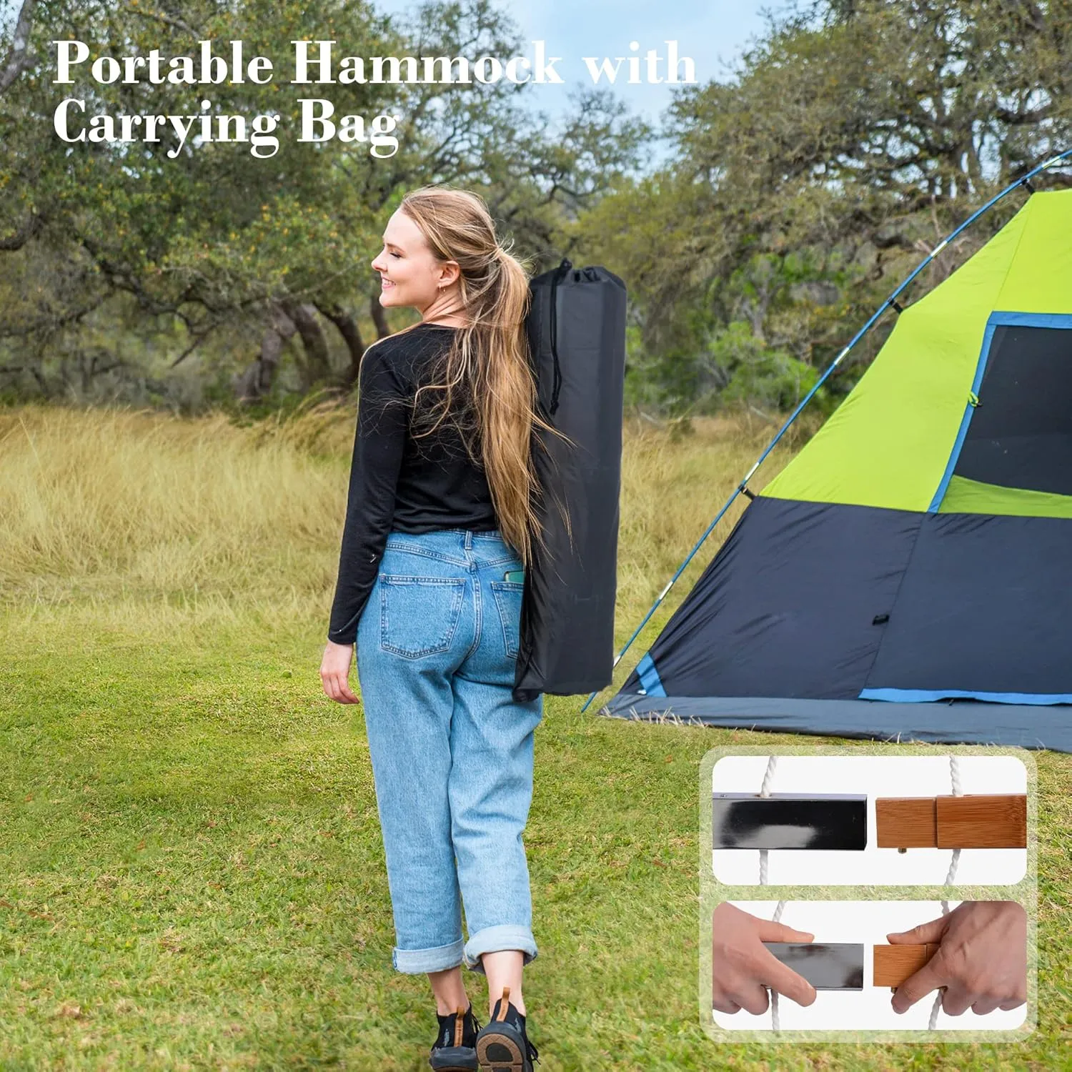 SUNCREAT Double Hammock with Curved Spreader Bar, Hammock with Stand Included 2 Person, Patent Pending, Coffee