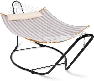 SUNCREAT Hammocks Outdoor Quick Dry Hammock with Stand Included, 475 lbs Capacity, Heavy Duty Double Hammock with Stand, Patent Pending, Light Coffee Stripes