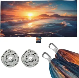 Sunset Beach Camping Hammock, Single Portable Hammocks with Tree Straps & Attached Carry Bag, 330Lbs Capacity Perfect for Outside Indoor Hiking Beach Backpack Travel