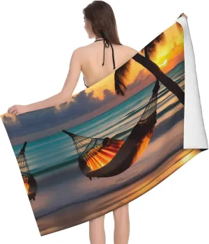 Sunset Beach Hammock Bath Towel - Soft and Absorbent, Suitable for Bathroom, Beach, Pool, Gym, Travel, Picnic, etc.