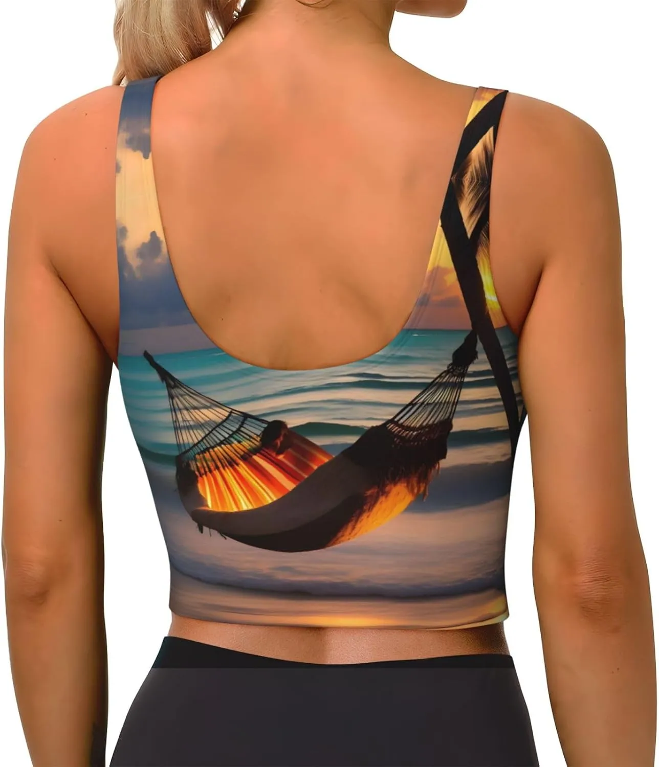 Sunset beach hammock Comfortable elastic polyester sports vest, U-shaped back design, removable chest pad.