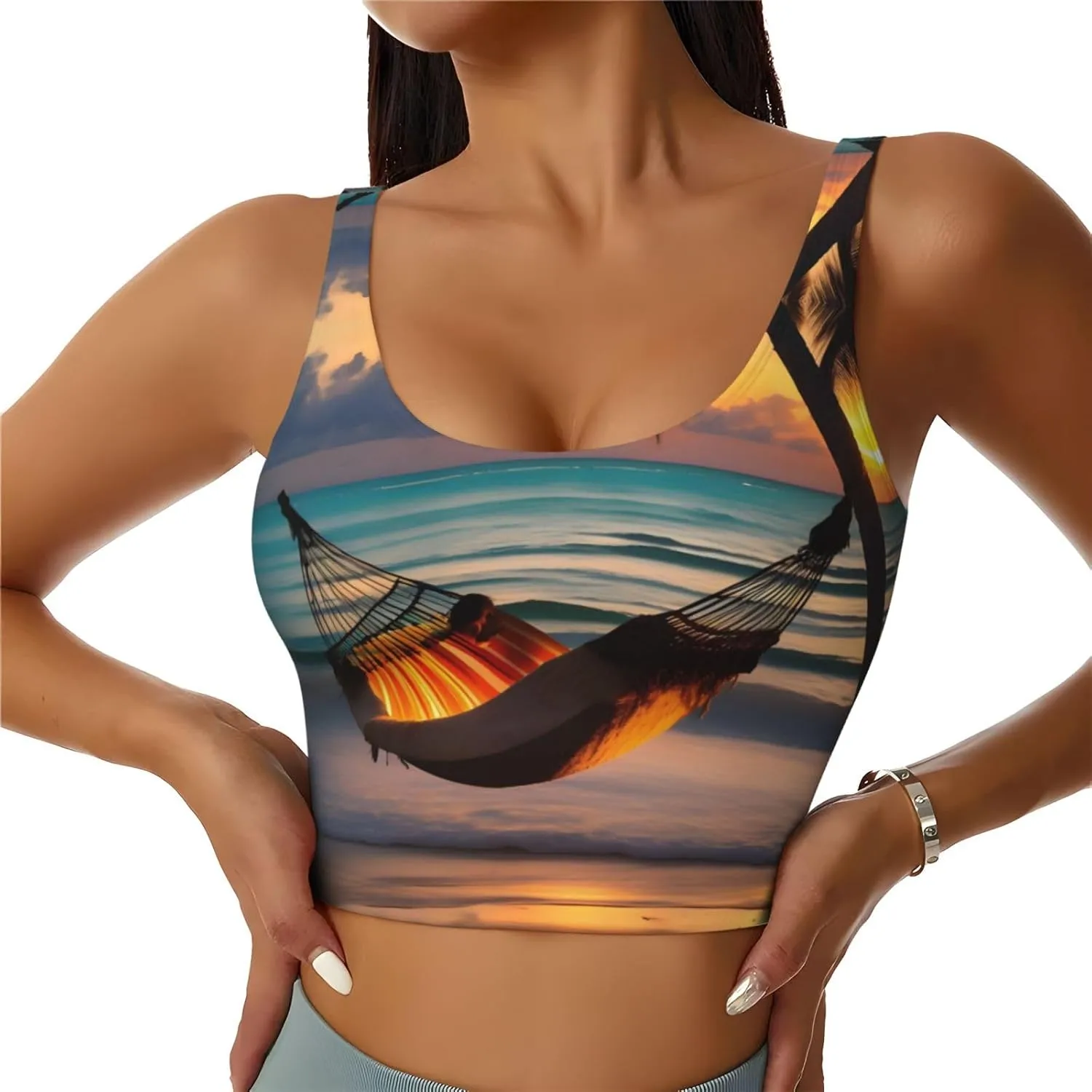 Sunset beach hammock Comfortable elastic polyester sports vest, U-shaped back design, removable chest pad.
