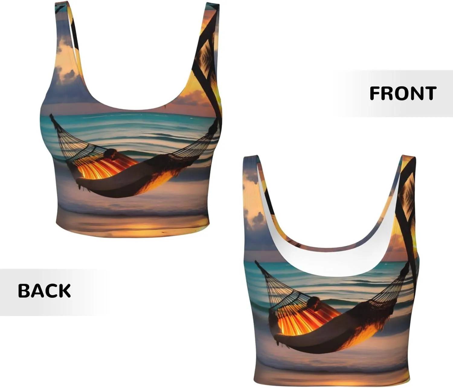 Sunset beach hammock Comfortable elastic polyester sports vest, U-shaped back design, removable chest pad.