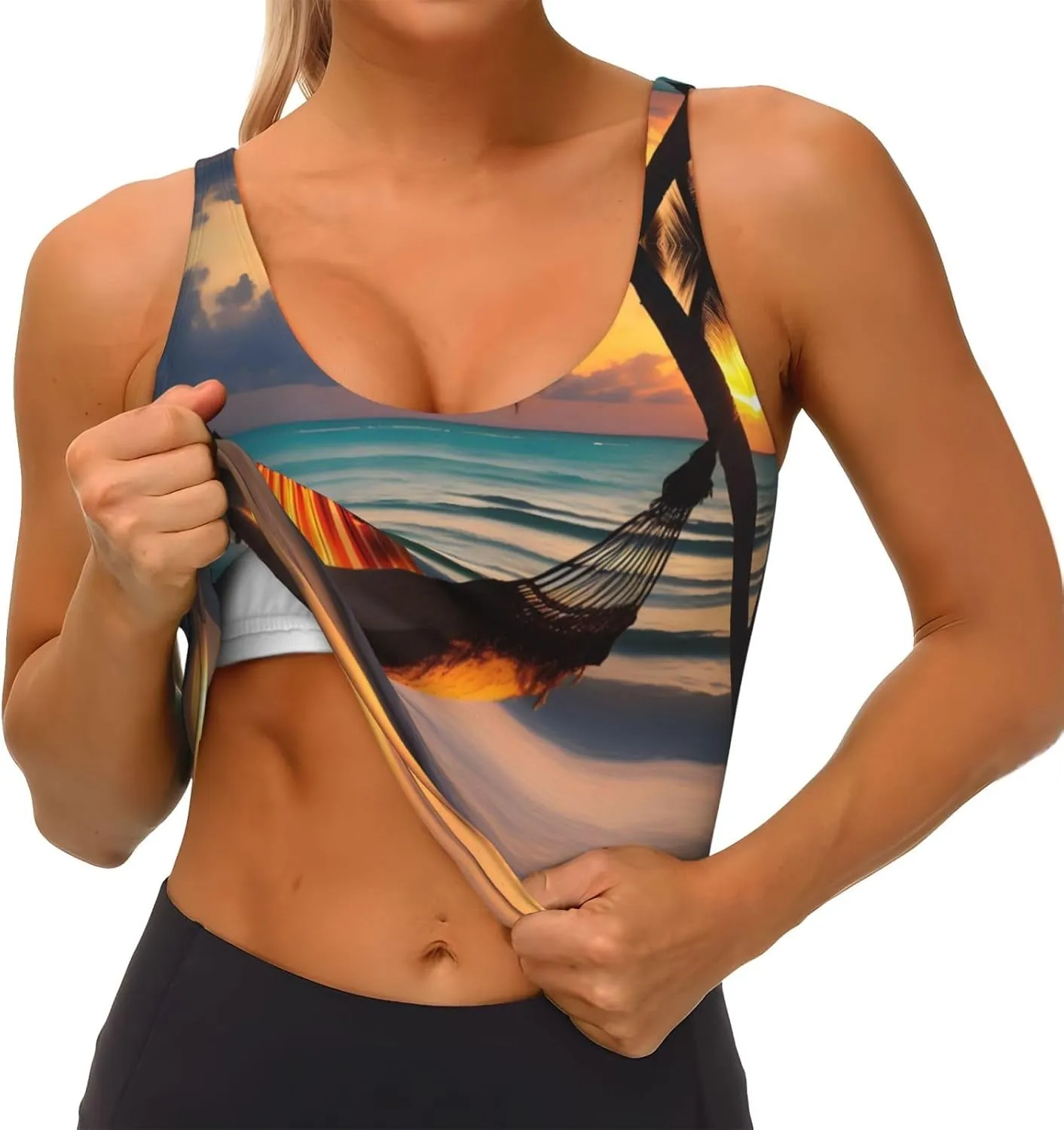 Sunset beach hammock Comfortable elastic polyester sports vest, U-shaped back design, removable chest pad.