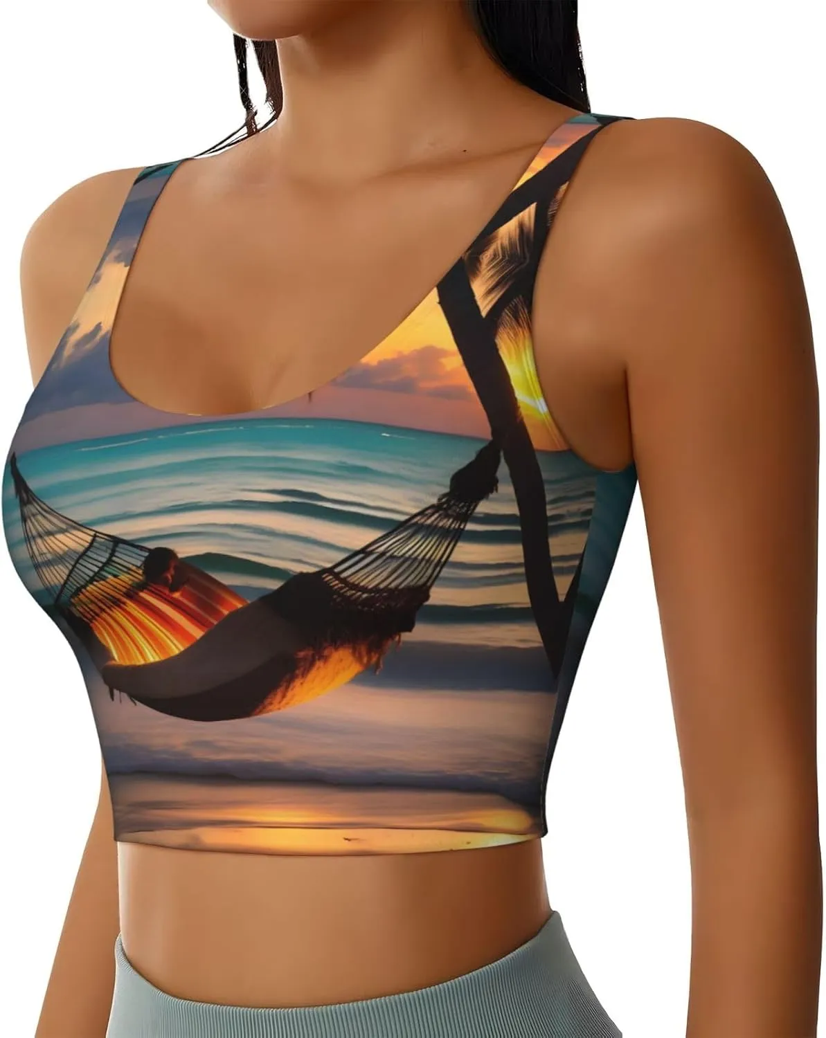 Sunset beach hammock Comfortable elastic polyester sports vest, U-shaped back design, removable chest pad.
