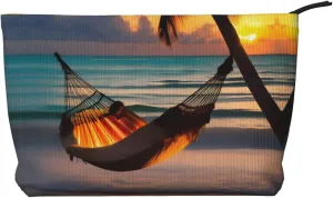 Sunset beach hammock Printed corduroy cosmetic bag - travel essential cosmetic storage bag