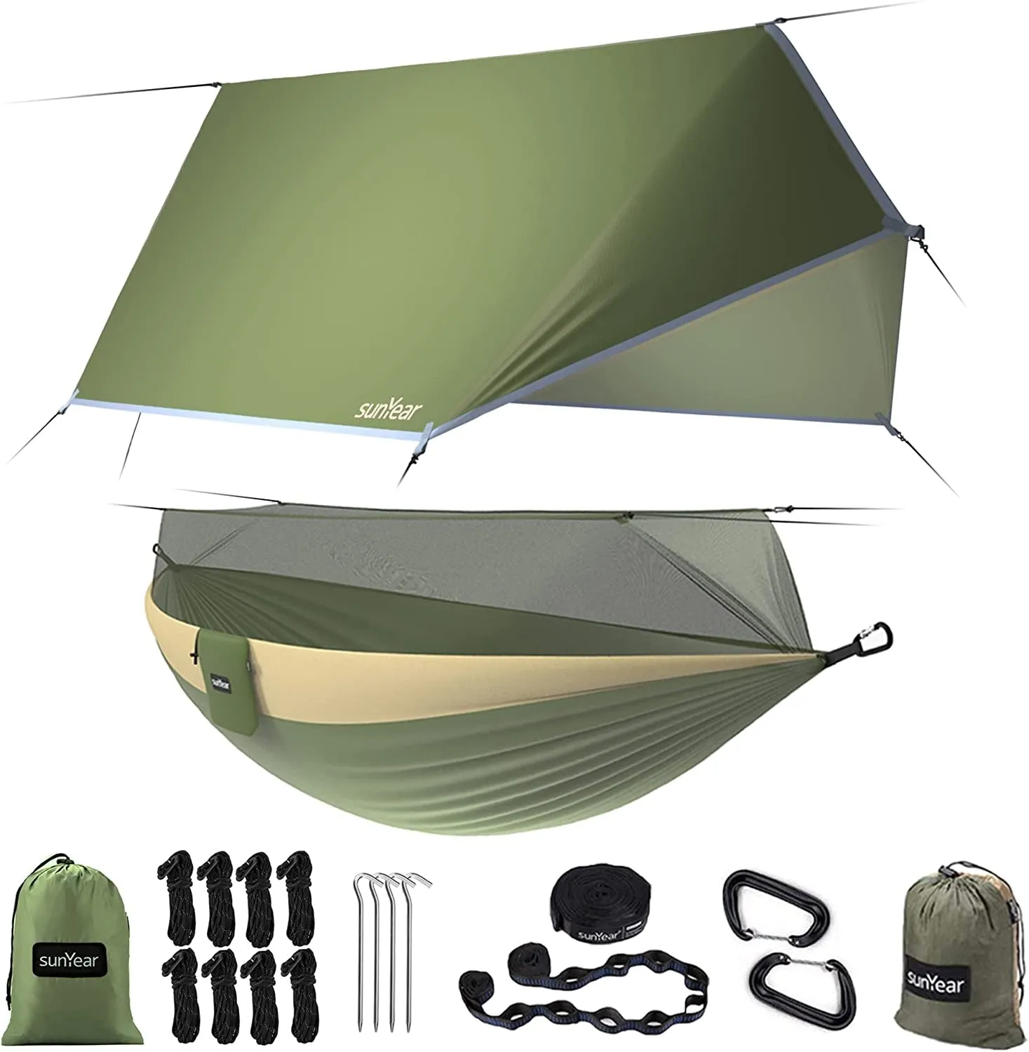 Sunyear Portable Double Camping Hammock with Net & Rain Fly