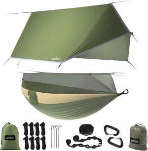 Sunyear Portable Double Camping Hammock with Net & Rain Fly