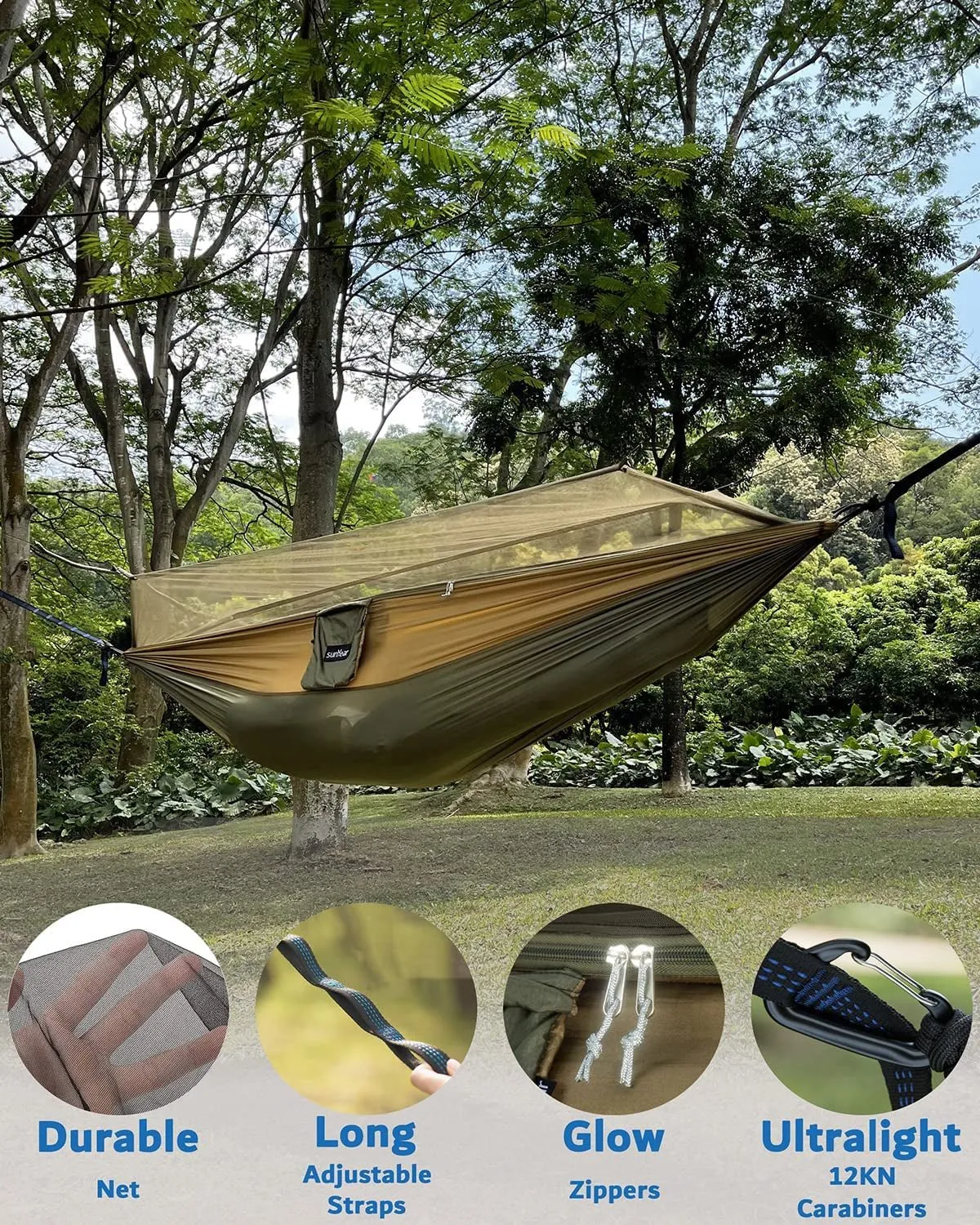 Sunyear Portable Double Camping Hammock with Net & Rain Fly