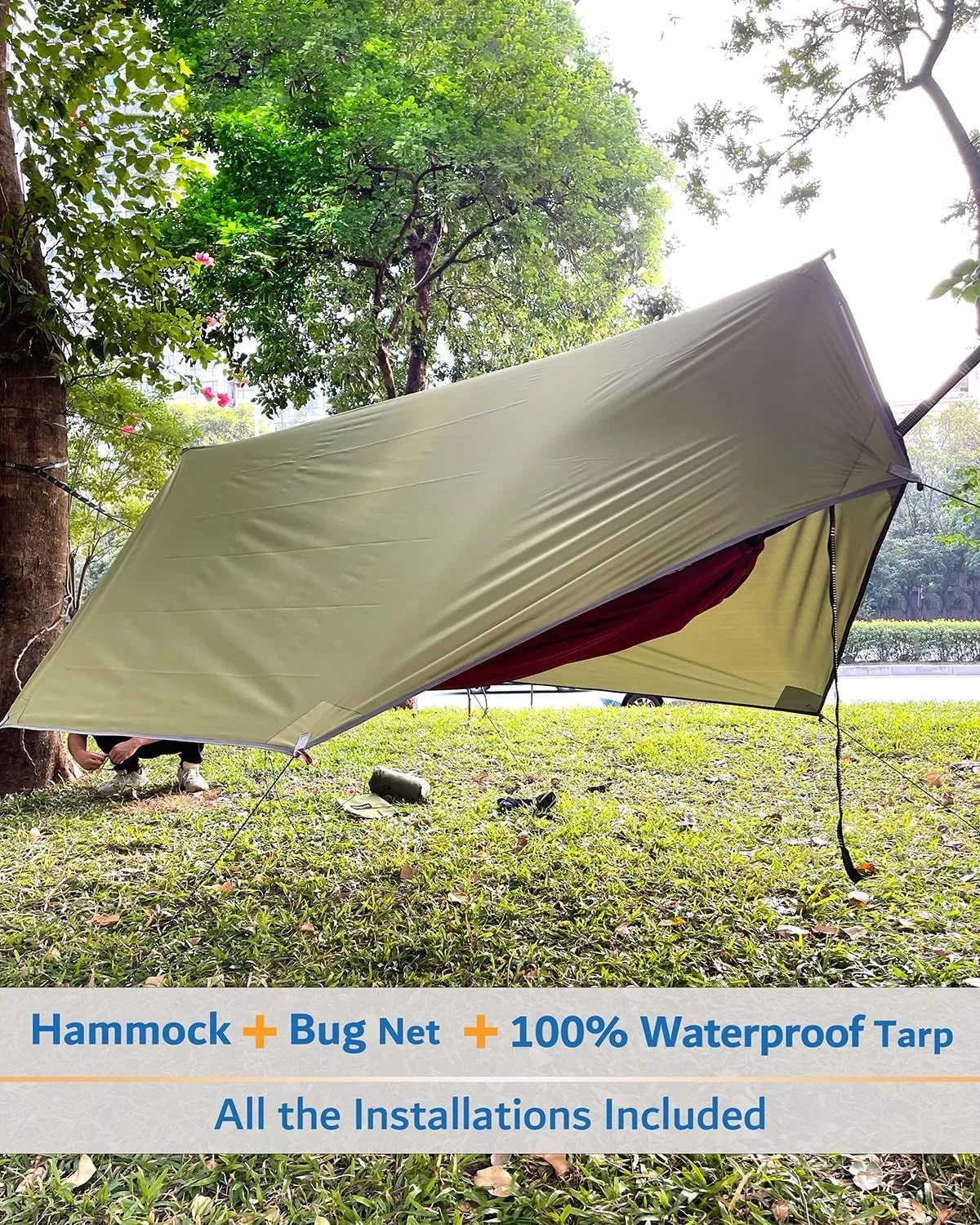 Sunyear Portable Double Camping Hammock with Net & Rain Fly