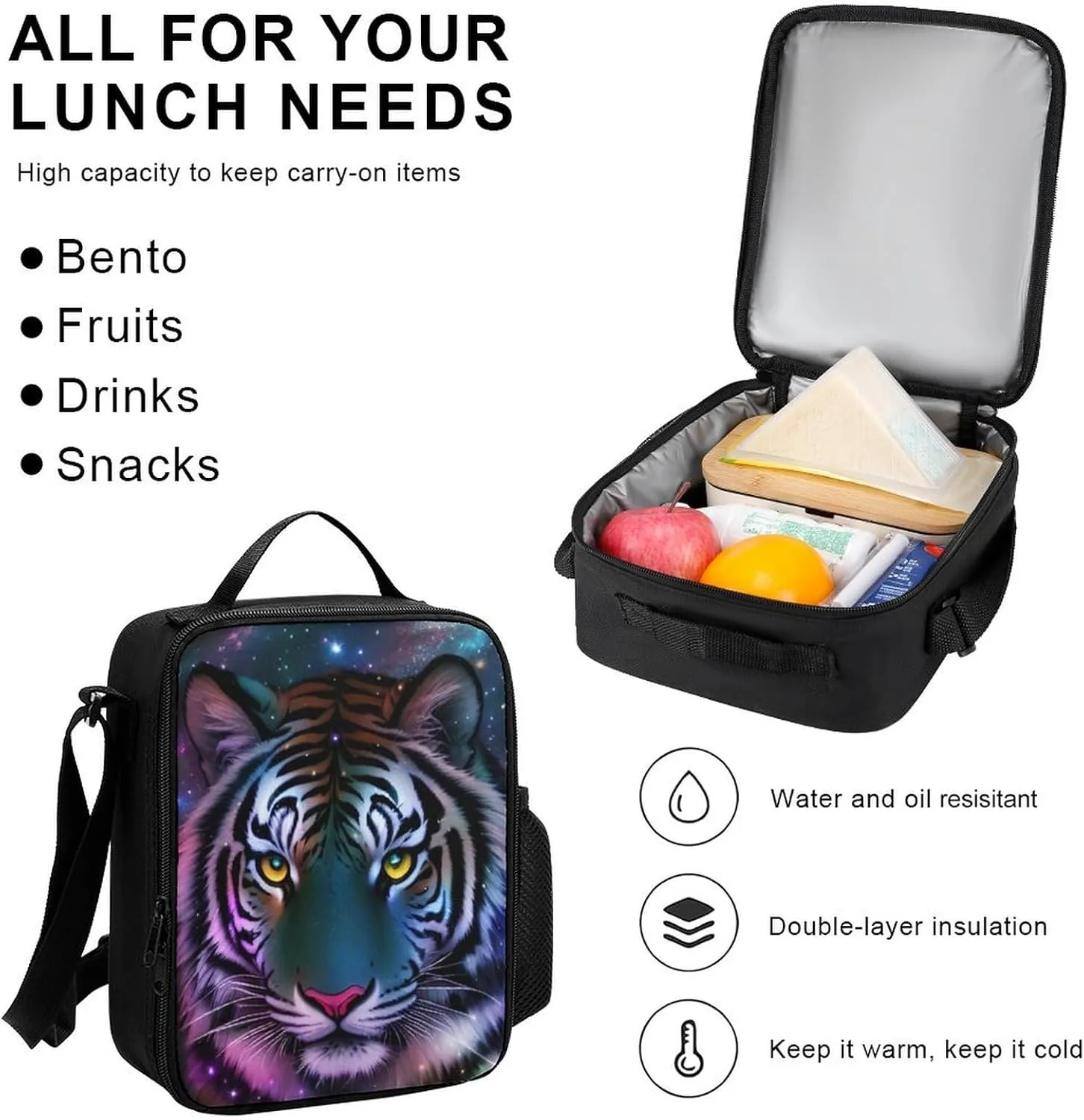 Supdreamc Daypack Backpack Sets, Backpack   Lunch Bag   Pencil Case for Gym Picnic Bicycle, Mystic Fantasy Galaxy Sky Fantasy Wild Animals Tiger Art Traveling & Camping Backpack for Men & Women