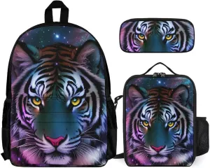 Supdreamc Daypack Backpack Sets, Backpack   Lunch Bag   Pencil Case for Gym Picnic Bicycle, Mystic Fantasy Galaxy Sky Fantasy Wild Animals Tiger Art Traveling & Camping Backpack for Men & Women