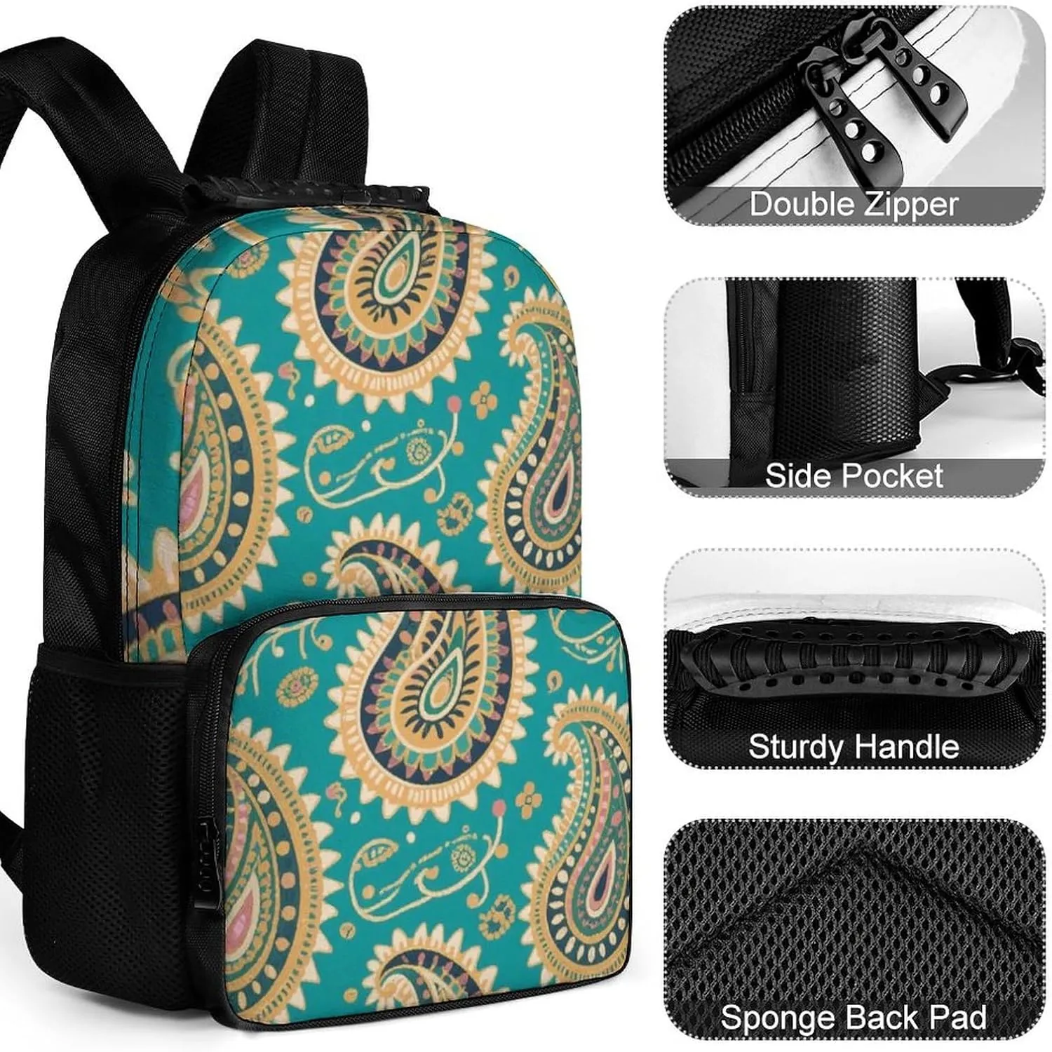 Supdreamc Lightweight Backpack for Gym Travel Bicycle - Big Capacity Multipurpose Anti-Theft Carry On Bag, Colorful Flowers Leaves Paisley Art Travel Hiking Bag & Day Pack
