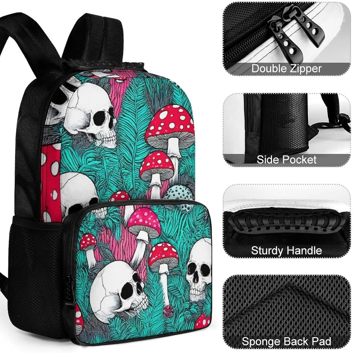 Supdreamc Lightweight Daypack Backpack for Trekking Work Running - Big Capacity Multipurpose Anti-Theft Bookbag, Green Leaf Trippy Mushroom Eye Skull Business Computer Bag