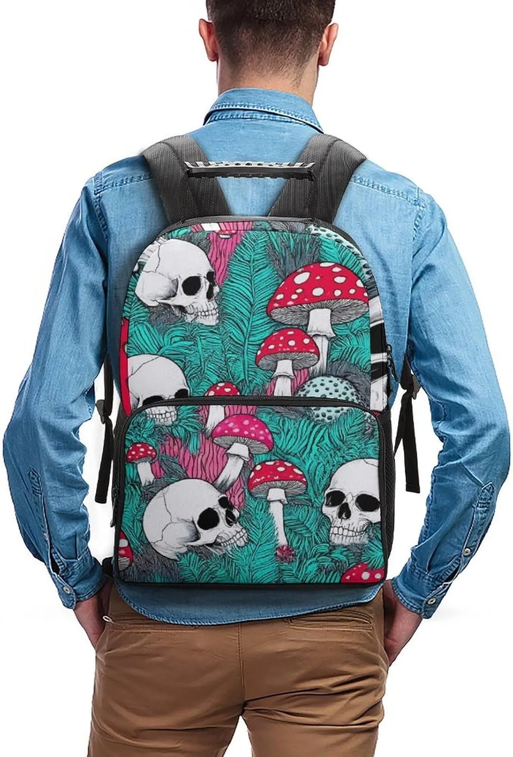 Supdreamc Lightweight Daypack Backpack for Trekking Work Running - Big Capacity Multipurpose Anti-Theft Bookbag, Green Leaf Trippy Mushroom Eye Skull Business Computer Bag