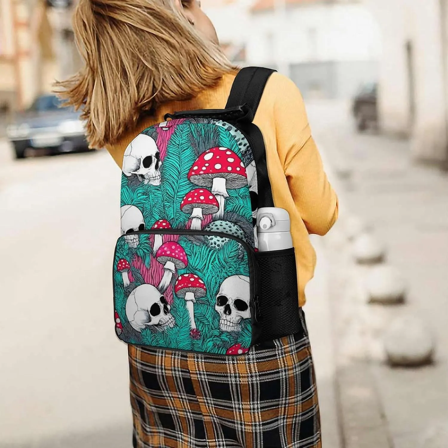 Supdreamc Lightweight Daypack Backpack for Trekking Work Running - Big Capacity Multipurpose Anti-Theft Bookbag, Green Leaf Trippy Mushroom Eye Skull Business Computer Bag