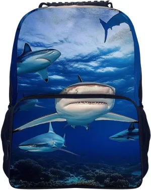 Supdreamc Lightweight Rucksacks for Camping Picnic Walking Cycling - Large Capacity Multipurpose Anti-Theft Carry On Bag, Blue Ocean Sea Shark Travel Hiking & Camping Rucksack