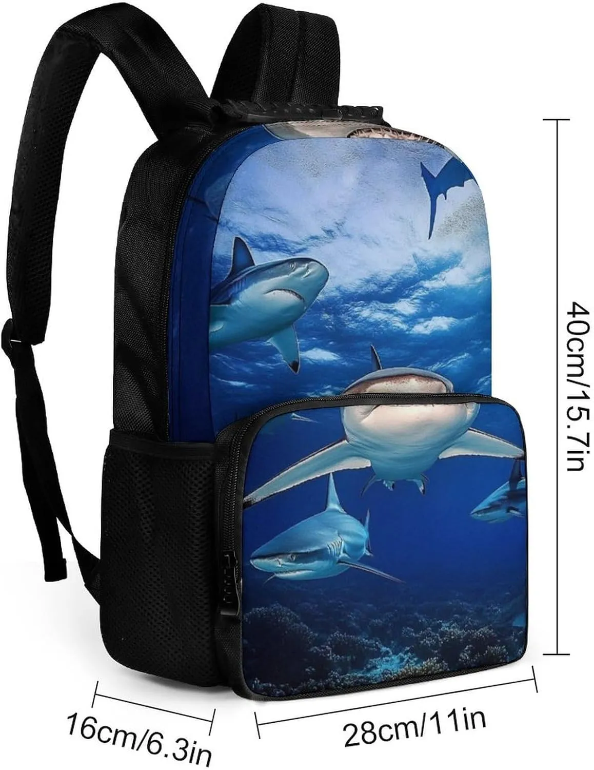 Supdreamc Lightweight Rucksacks for Camping Picnic Walking Cycling - Large Capacity Multipurpose Anti-Theft Carry On Bag, Blue Ocean Sea Shark Travel Hiking & Camping Rucksack