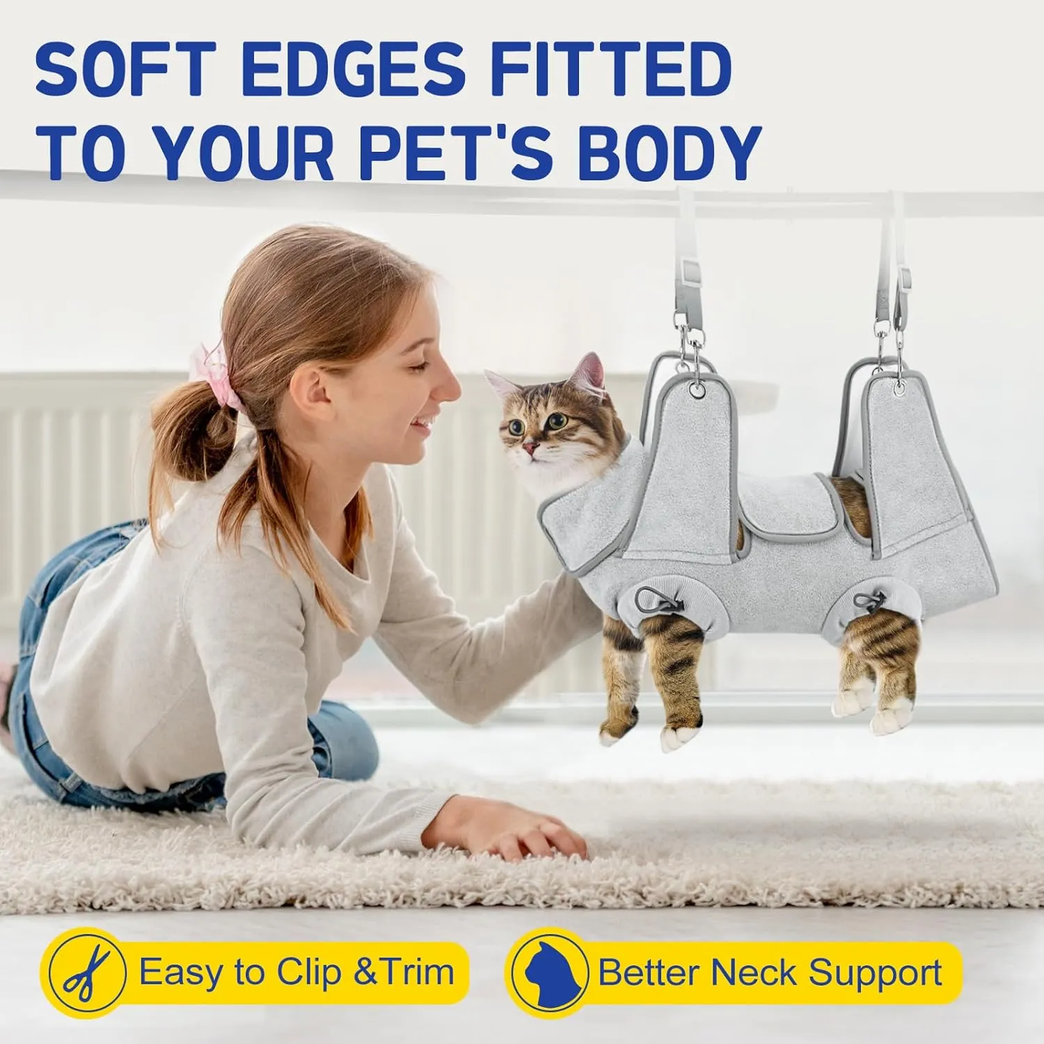 Supet Cat Grooming Hammock, Self-Adherent Cat Nail Clipper Hammock, Anti-Escape Wrap for Cutting Nails, Calm Down for Medicine, Teeth Brushing, Ear Cleaning