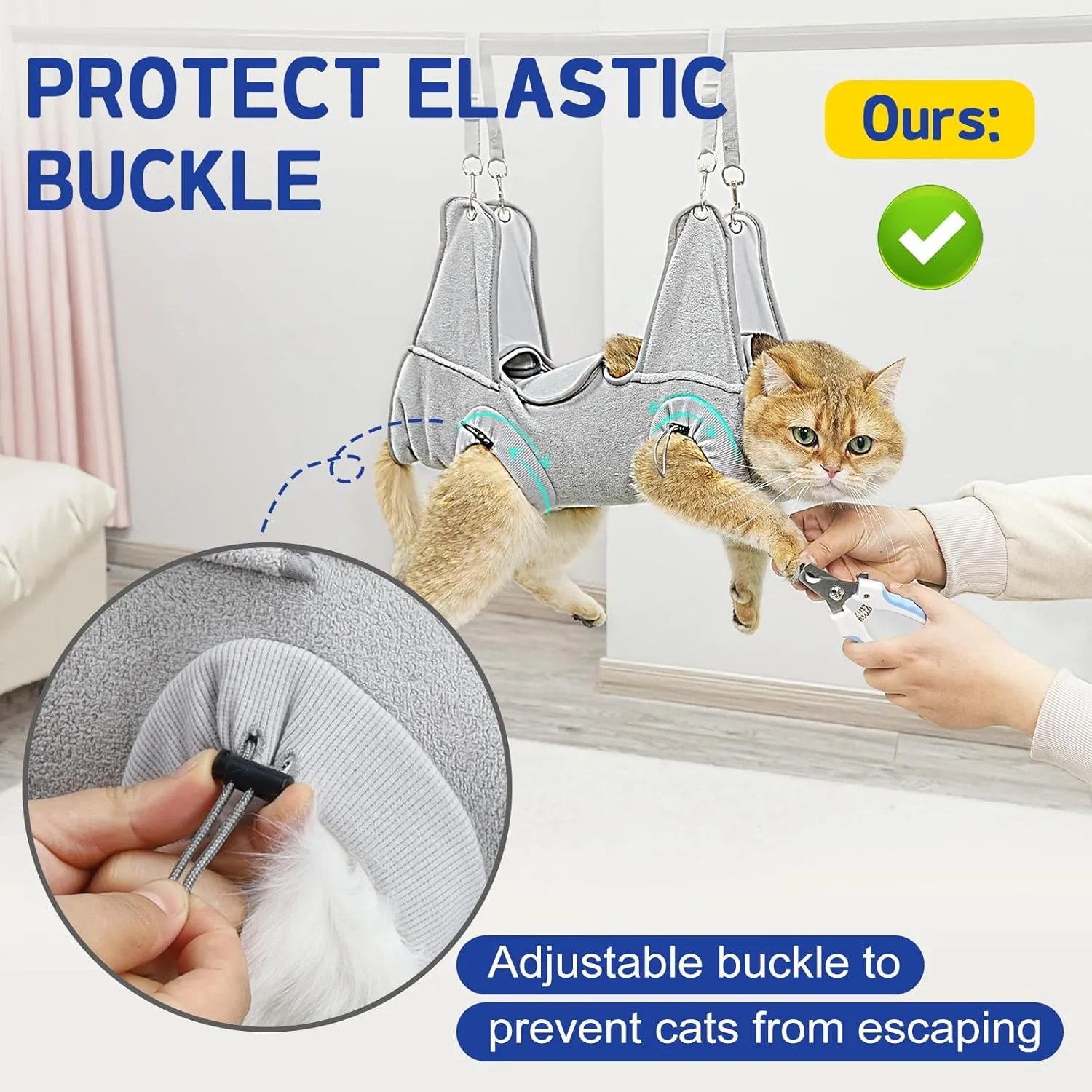Supet Cat Grooming Hammock, Self-Adherent Cat Nail Clipper Hammock, Anti-Escape Wrap for Cutting Nails, Calm Down for Medicine, Teeth Brushing, Ear Cleaning
