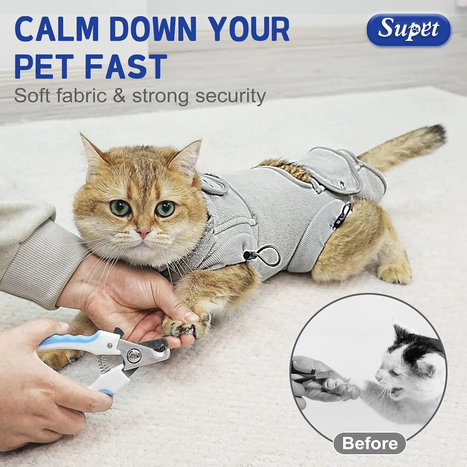 Supet Cat Grooming Hammock, Self-Adherent Cat Nail Clipper Hammock, Anti-Escape Wrap for Cutting Nails, Calm Down for Medicine, Teeth Brushing, Ear Cleaning