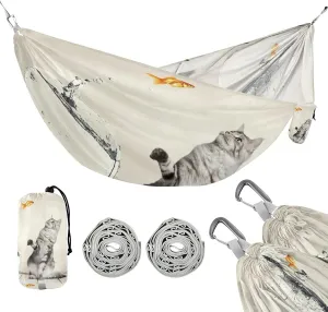 susiyo Portable Camping Hammock Animal Funny Cute Cat Fish Printed Lightweight Hammock Comfortable Travel Swing with Tree Straps for Camping Hiking Backpacking Travel or Beach - Up to 330lbs