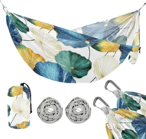 susiyo Portable Camping Hammock Beautiful Lotus Leaves Printed Lightweight Hammock Comfortable Travel Swing with Tree Straps for Camping Hiking Backpacking Travel or Beach - Up to 330lbs