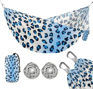 susiyo Portable Camping Hammock Blue Leopard Printed Lightweight Hammock Comfortable Travel Swing with Tree Straps for Camping Hiking Backpacking Travel or Beach - Up to 330lbs