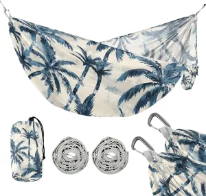 susiyo Portable Camping Hammock Blue Palm Trees Printed Lightweight Hammock Comfortable Travel Swing with Tree Straps for Camping Hiking Backpacking Travel or Beach - Up to 330lbs