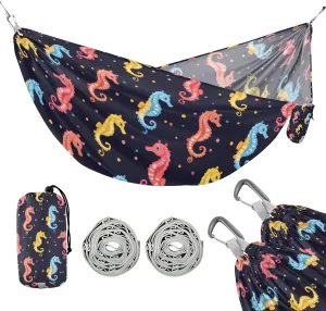 susiyo Portable Camping Hammock Colorful Seahorses Printed Lightweight Hammock Comfortable Travel Swing with Tree Straps for Camping Hiking Backpacking Travel or Beach - Up to 330lbs