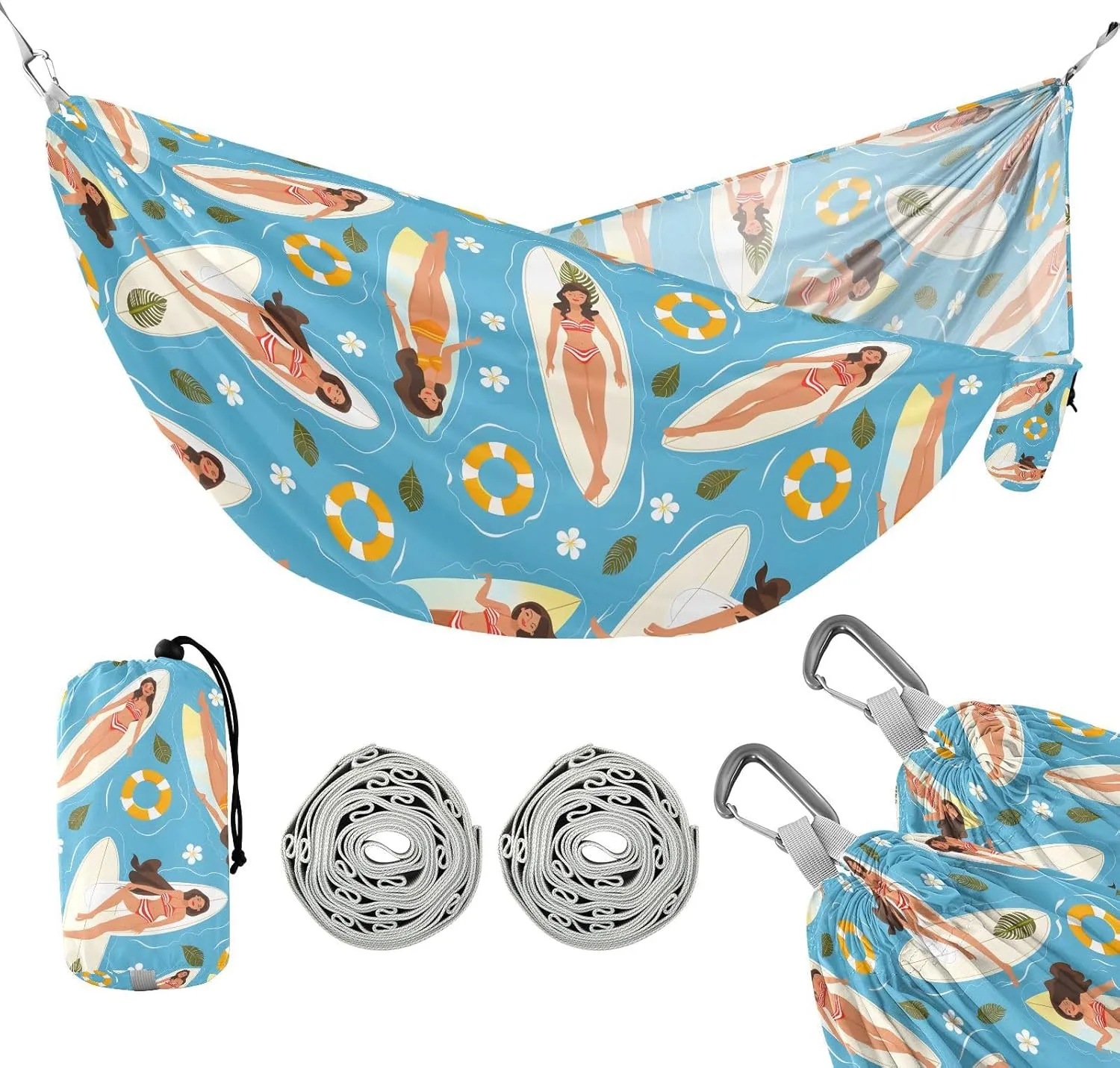 susiyo Portable Camping Hammock Cute Beach Girls Printed Lightweight Hammock Comfortable Travel Swing with Tree Straps for Camping Hiking Backpacking Travel or Beach - Up to 330lbs