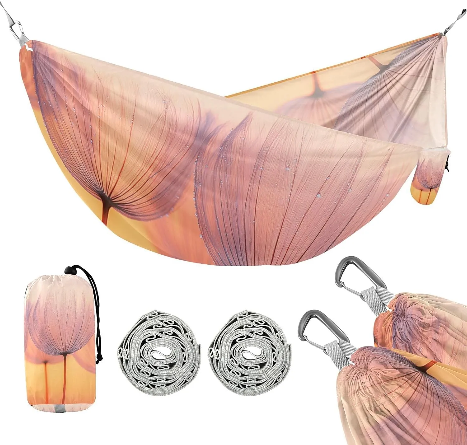 susiyo Portable Camping Hammock Delicate Dandelion Printed Lightweight Hammock Comfortable Travel Swing with Tree Straps for Camping Hiking Backpacking Travel or Beach - Up to 330lbs