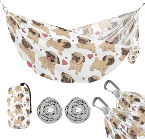 susiyo Portable Camping Hammock Funny Cartoon Dogs Pugs Puppies Printed Lightweight Hammock Comfortable Travel Swing with Tree Straps for Camping Hiking Backpacking Travel or Beach - Up to 330lbs